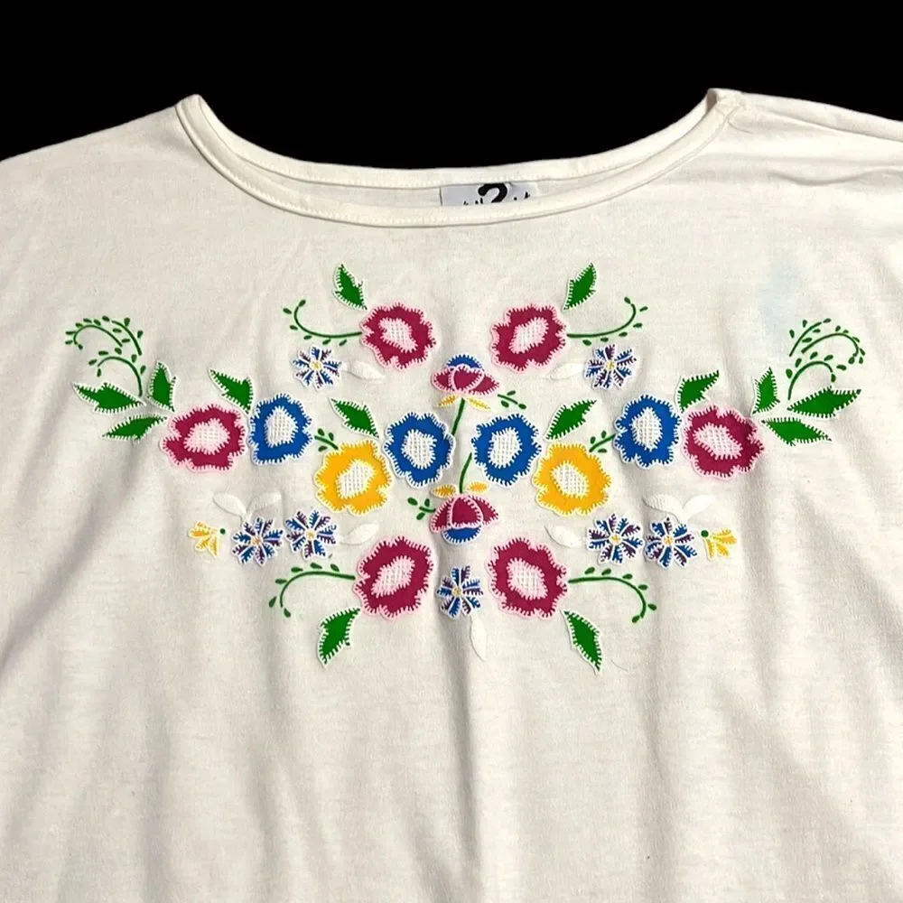 Vintage T-Shirt Woman's Size 2X Why Not? White Floral Textured Colorful USA - Picture 2 of 10